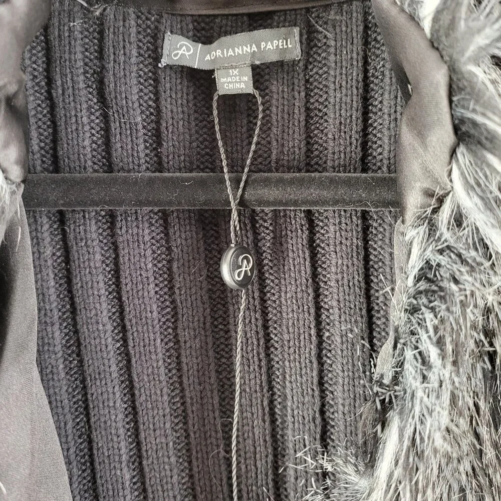 Womens Adrianna Papell Faux Fur Vest Black & Gray Size 1X  NWT - Picture 3 of 7
